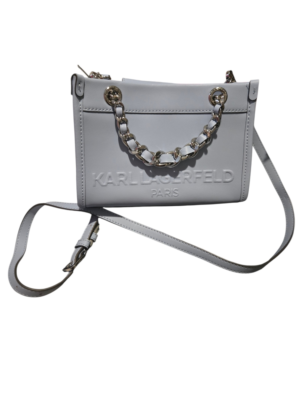 Karl Lagerfeld Pale Blue Chain Top /Crossbody Nwt - Picture 3 of 7